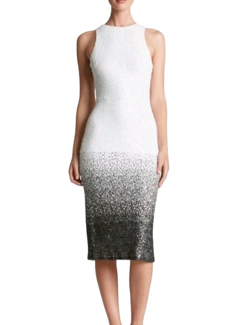 Joseph Ribkoff Stunning White To Black Ombre Sequined Midi/Maxi Dress Size 8